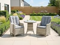 Royalcraft Wentworth Round Bistro Set In Cream And 2 Highback Comfort Dining Armchairs With Grey Cushions