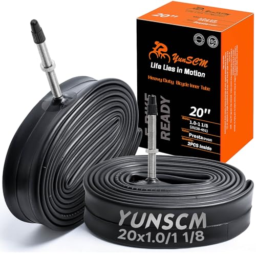 YUNSCM 2-PCS 20x1.0-1 1/8 Heavy Duty Bike Tubes FV60 mm Presta Valve 25/28-451 Premium Buty Rubber Inner Tubes Compatible with 20 x 1.0-1 1/8 20x1.0 20x1 1/8 Bike Bicycle Tire Tubes