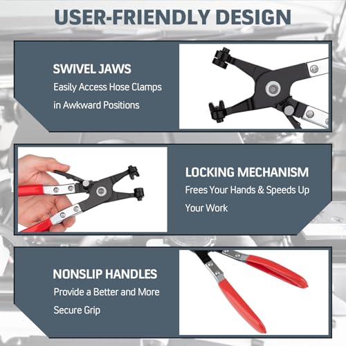 Image of 9PCS Premium Hose Clamp Pliers, Long Reach Hose Clamp Tool Remover for Water Hose and Automotive Coolant Radiator Heater with Flexible Wire Long Reach Hose Clamp and Flat Band Pliers