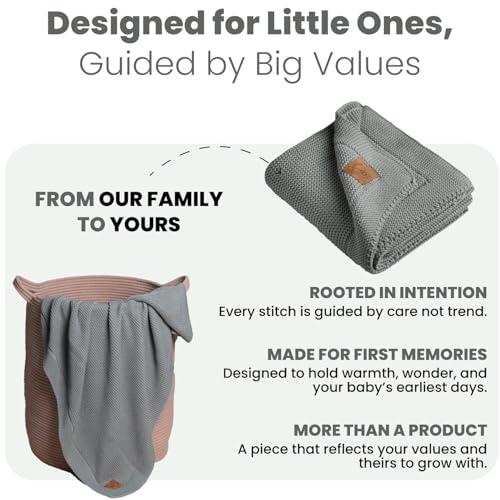Image of 100% Organic Cotton GOTS Certified Baby Knitted Blanket with Gift Box - Soft Toddler, Crib, Stroller Blanket - Neutral Swaddle and Receiving Blanket for Newborns, 30 inchx40 inch, Green