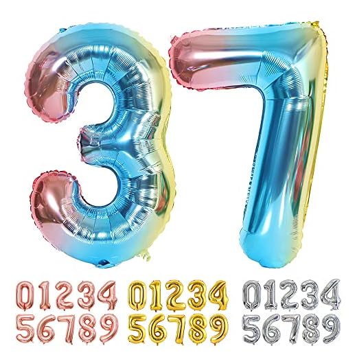 Ponmoo Foil Globo Número 37 73 Azul, Gigante Numeros 0 1 2 3 4 5 6 7 8 9 10-19 20-29 30-39 40 50 60 70 80 90 100, Grande Globos para La Boda Aniversario, Globo de Cumpleaños Fiesta Decoración