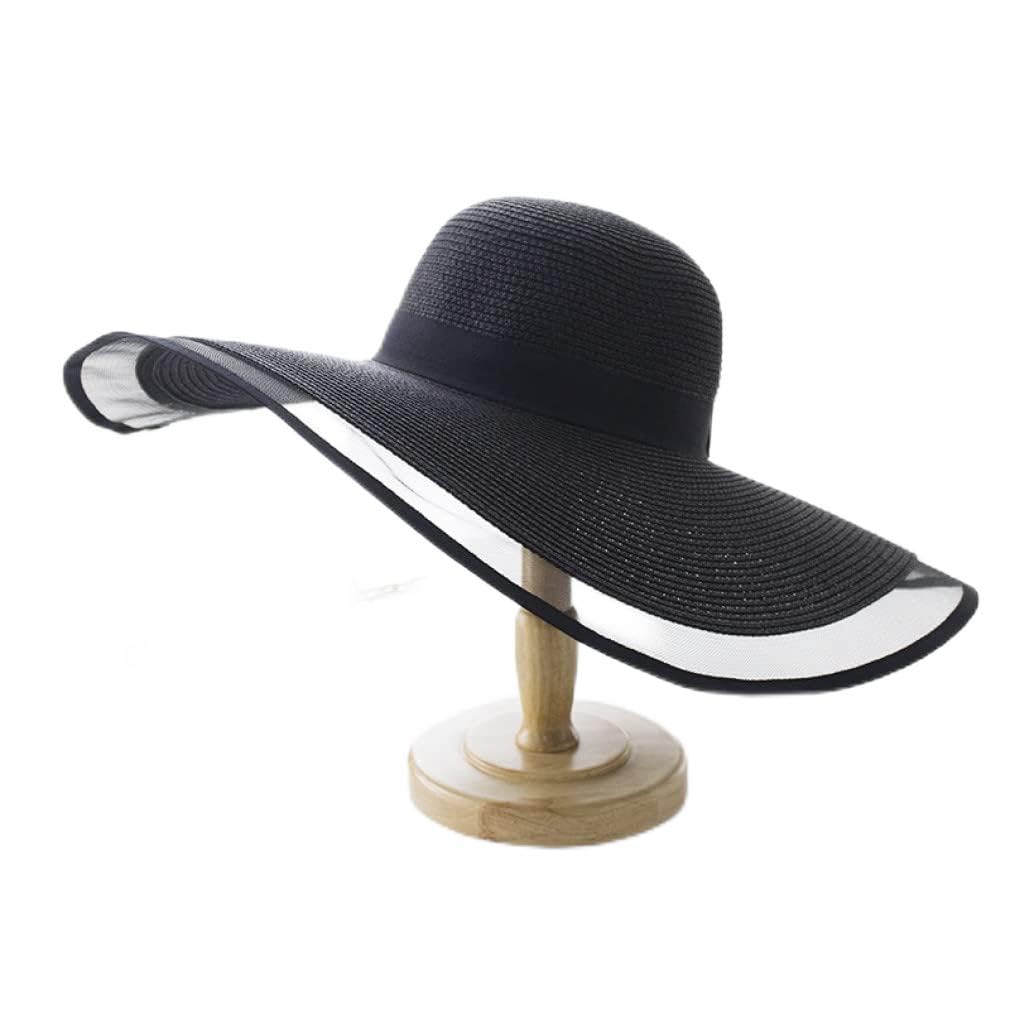 Cappello di Paglia a Tesa Larga da 15 cm Cappelli da Spiaggia in Pizzo Cappellino Estivo da Donna Protezione Parasole Pieghevole Cappello da Sole