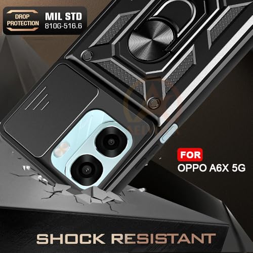 Image of Armor Bumper Back Cover Case for Oppo A6X 5G Rotating Camera Cover, Ring Holder & Kickstand | Heavy Duty & 360 Degree Protection Oppo A6X 5G Back Cover (Black)