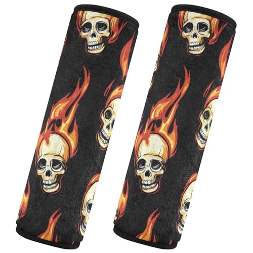 Seat Belt Covers 2 Pack Flaming Skulls Car Seat Strap Covers Super Soft Black Car Seat Neck Cover for Boys Girls Adults Babies S