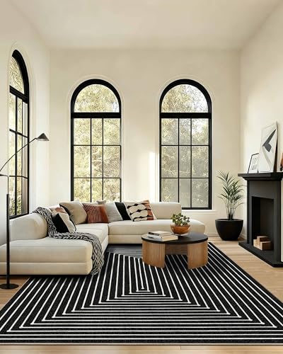 Latte&Fog 8x10 Area Rugs for Living Room, Large Modern Abstract Washable Rug, Boho Non Slip Low Pile Carpet for Indoor Bedroom Dining Room, Office, Dorm, Classroom, Farmhouse and Kids Room