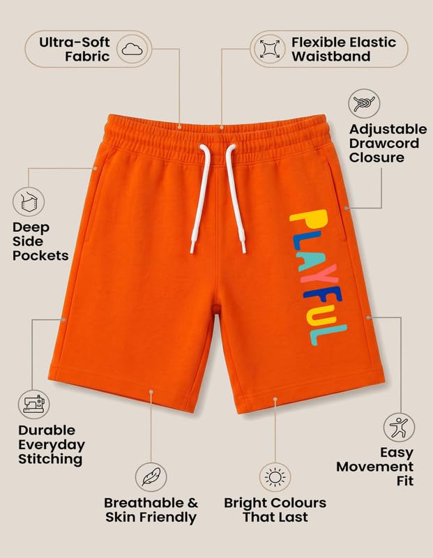 Image of Nusyl Solid & Printed Cotton Blend Shorts for Boys | Comfortable Casual Shorts | Soft Breathable Fabric with Elastic Waistband | Relaxed Fit | 2-16 Years | Multiple Colors
