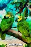 Notebook: Green Pair Of Parrots Sitting On A Palm Branch Waterco , Journal for Writing, College Ruled Size 6