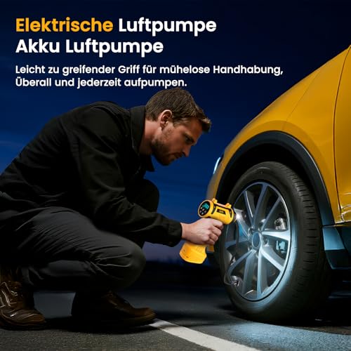 Ipflin Elektrische Auto Luftpumpe Akku Fahrradpumpe - Tragbare Luftpumpe Fahrrad 150PSI - 22L/min Akku Kompressor mit LED-Anzeige/Licht - 4 Voreingestellte Modi für Auto/Fahrrad/Motorrad/Ball