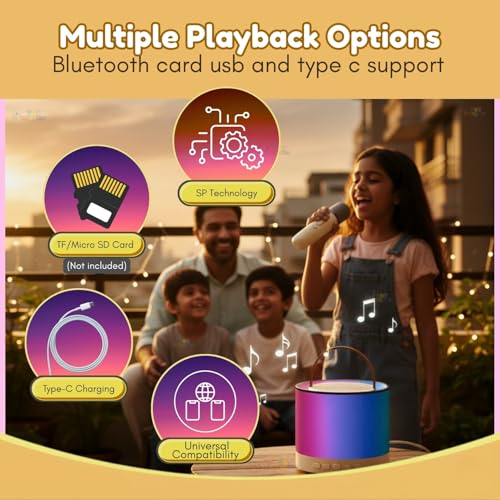 Image of Toy Imagine Round Rechargeable Karaoke Mic with Speaker for Singing Wireless Mini Portable Bluetooth Speaker with Microphone & LED Lights Musical Toy for Boys,Girls & Adults,Birthday Gift for Kids