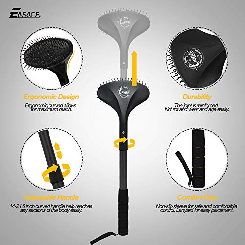 EASACE Telescopic Back Scratcher with Long Handle 21.5 Inch Adjustable Backscratchers Telescoping for Women Men Pregnant Extendable Head Body Scratcher Retractable Over-Sized Bristled Scratcher(Black)