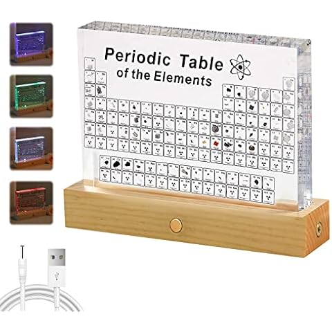 Periodic Table with Real Elements Samples inside, Acrylic Periodic Display with Elements Teaching Tool, Student Teacher School Day Birthday Gifts Craft Decoration, Chemical Elements Display Decor (B) Cover
