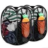 2 Pcs Strong Mesh Pop up Laundry Hamper,House Again Collapsible Laundry Basket with Durable Handles Solid Bottom High Carbon Steel Frame, Space-Saving, Easy to Open and Fold Flat for Storage(Black)