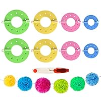 Kunststoff Pompom Maker Set, 8 Stücke Fluff Ball Weaver Nadel PomPom Maker Sets, 4 Größen Pom Pom Maker mit 1 Bastelscheren Wool Garn Knitting Handwerk Werkzeug Set