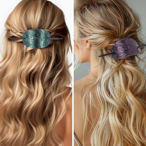 Set de 6 pinzas de pelo de cuero con palillo para mujer miniatura 6
