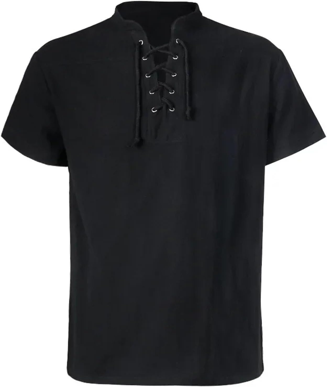 Men Renaissance Shirt Short Sleeve Lace Up Pullover Gothic Medieval Costume Top for Festival Cosplay