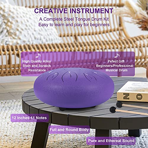 Ranch Steel Tongue Drum 12 Inches 11 Notes Handpan Drum C Key Percussion Instrument Hand Drum For Beginners Easy To Learn Tank Drum With Bag, Mallets, Music Book, Note Stickers, Finger Picks #TOP6