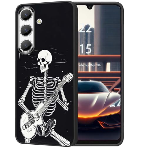 DHEEBFWE for Samsung Galaxy S23 FE Case,Ultra Thin Silicone Frosted TPU Soft Case,Shockproof Anti-Scratch Protective Case for Samsung Galaxy S23 FE 6.4",Skeleton Playing Guitar