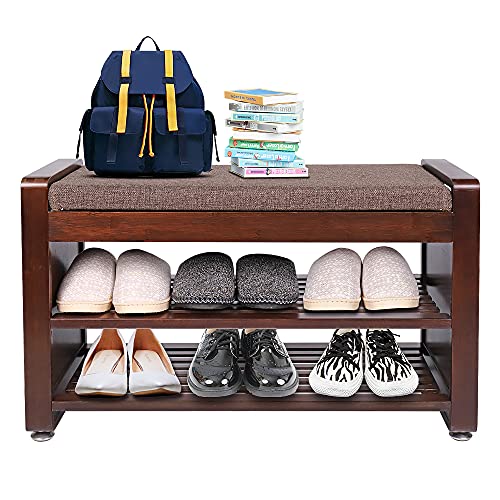 Patewin Shoe Rack Bench Bamboo Shoe Storage Bench 2 Tier Entryway Shoe Bench With Shoe Organizer Drawers And Hooks For Living Room Bedroom And Bathroom (29.5 Inch X11.6 Inch X19.7 Inch) #TOP18