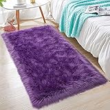 Homore Weicher, Flauschiger Kunstfell-Teppich für Schlafzimmer, Wohnzimmer, extra bequem und flauschig, waschbarer Plüsch-Teppich für Bett, Heimdekoration, 7 x 12 cm, Violett