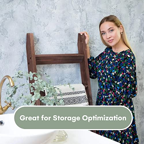 Hallops-5-Feet-Blanket-Ladder-3x19x58-Inches-Wood-Rustic-Ladder-Shelf-Space-Saver-Quilts-Blankets-and-Towel-Display-Rack-Wall-Leaning-Vintage-Farmhouse-Decorative-Shelf-Thin-Brown Hallops 5 Feet Blanket Ladder 3x19x58 Inches Wood Rustic Ladder Shelf Space Saver Quilts Blankets and Towel Display Rack Wall Leaning Vintage Farmhouse Decorative Shelf Thin Brown