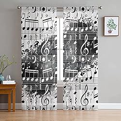 LUOWAN Translúcidas Visillos 2 Paneles 35% Cortinas Opacas Tamaño Total 140x100 CM Negro Blanco Piano Notas Musicales Cortinas Decorativas Para El Hogar Para Cocina Dormitorio Sala De Estar Ventana Do