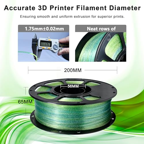 Image of iBOSS PLA Plus Filament 1.75mm+ /- 0.02 mm, 3D Printer Filament Transparent Tri Color Filament with Shiny Glitter, 3D Printing Filament, 1KG /Spool Transparent Sparkling Yellow Blue