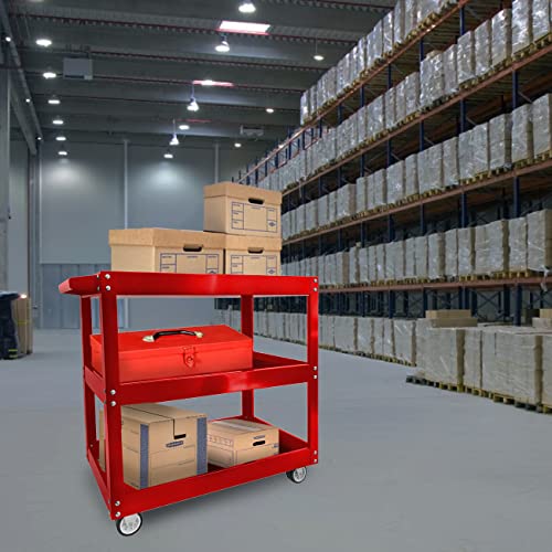 Lfgud 3-Tier Utility Cart, Commercial 3 Shelves Steel Service Tool Cart With Wheels, Heavy Duty Rolling Mechanic Tub Storage Cart For Warehouse Office Garage, 330Lbs Load Capacity, Red #TOP5