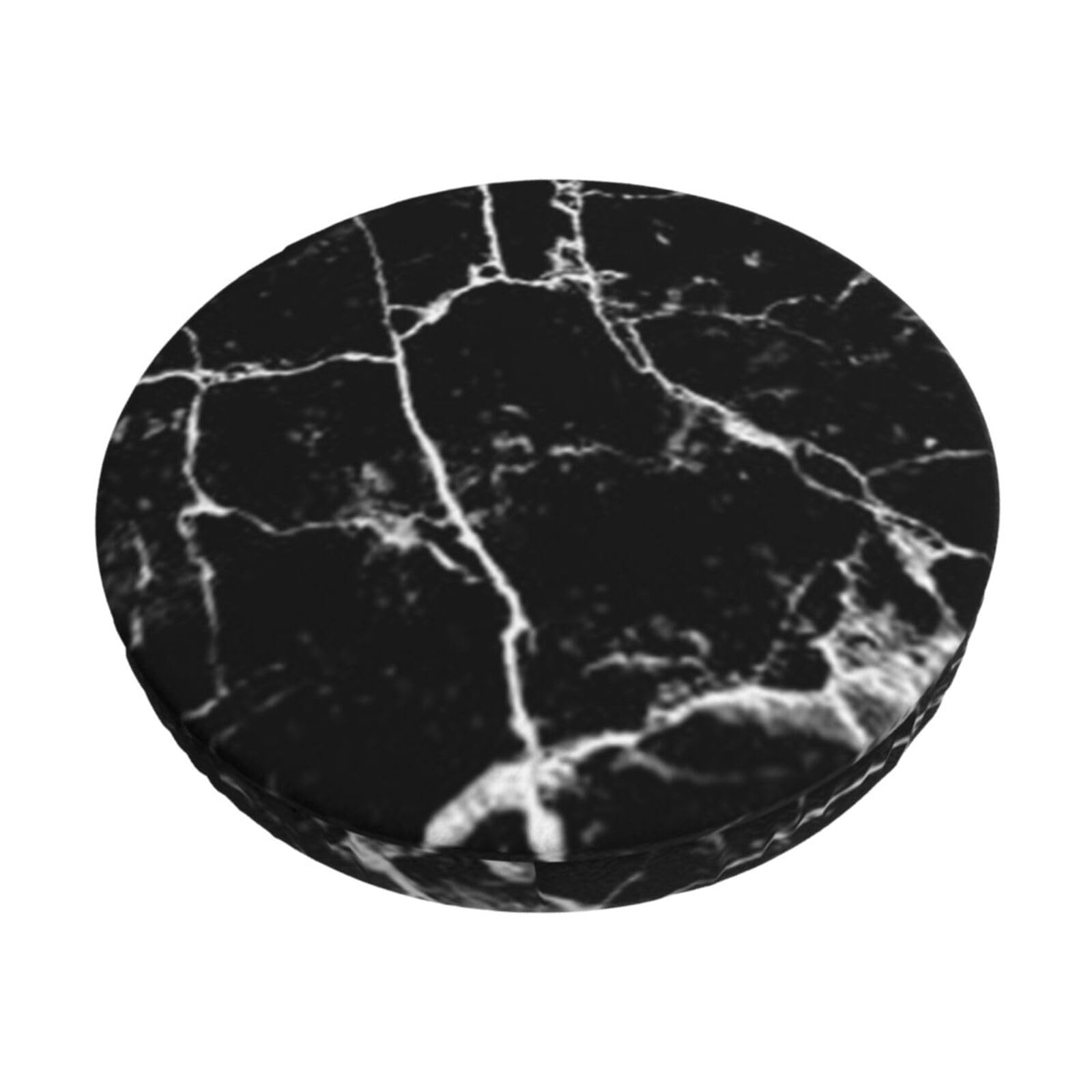 BUULOO Round Barstool Black Marble Cover, Washable Elastic Seat Cushion Cover For Chairs With A Diameter Of 30 To 35 Cm.