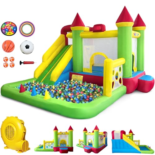 YARD Bounce House for Kids 3-6, 8-in-1 Inflatable Bouncy Castle with Slide, Blower, Ball Pit, Climb Wall, 12x13x8.5FT Jump House for Big Toddlers for Indoor & Outdoor Backyard Party Family Gathering