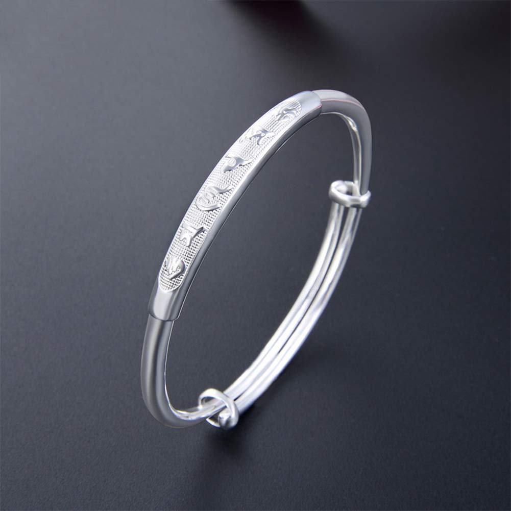AKT 925 Brazaletes de Plata Esterlina Pulsera de Plata con Dije Ajustable Bangle para Joyería de Mujer