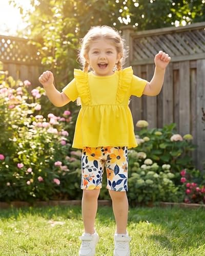 Image of Weebaby Toddler Girl Clothes Baby Summer Outfits Sleeveless Halter Top Ruffle Short Set Cute Kids Clothes Girls