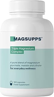MAGSUPPS Triple Magnesium Complex - 300mg of Pure Magnesium Glycinate, Malate, & Citrate for Muscles, Sleep, Calm, & Energy - 40 Servings - 120 Capsules - UK Made - No Fillers