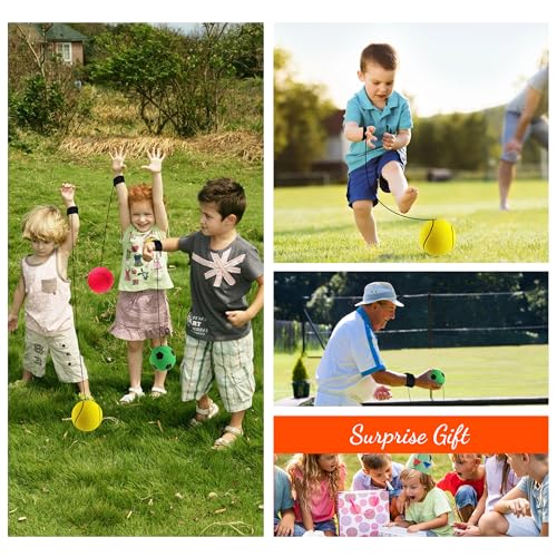 Springball mit Schnur - Sport Handgelenk Return Set, Ø 6cm, 4 Stücke Armband Spielzeug für Kinder und Erwachsene, Fußball/Basketball/Softball/Baseball (Mehrfarbig)
