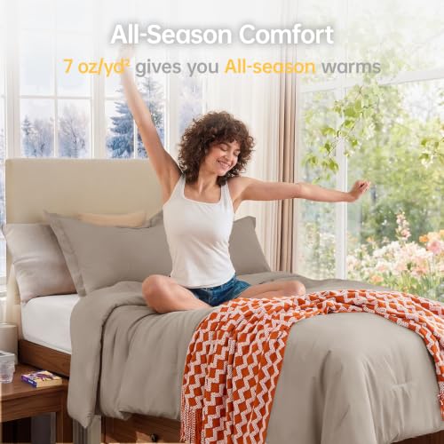 Image of MUXHOMO Twin /Twin XL Comforter Set, All Season Ultra Soft Down Alternative Bedding - 3 Piece Lightweight Bed Set Includes 1 Comforter (68 inchx88 inch) and 1 Pillow Shams (20 inchx26 inch), Dark Linen