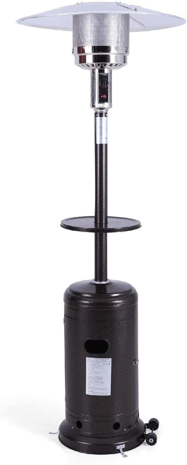 MFSTUDIO 48,000 BTU Outdoor Patio Heater Stainless Steel Standing Propane  Space Heater with Wheels and Drink Shelf Tabletop, Auto Shut off Portable