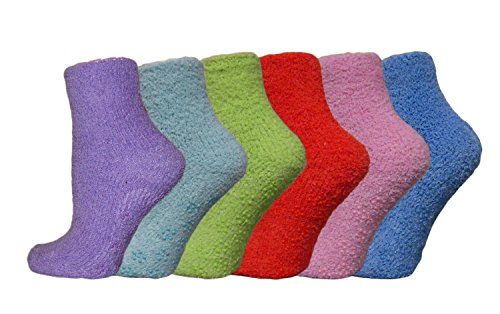Gilbins Plush Multi Color Fun Thick Striped 6 Pack Anti Skid Fuzzy Socks