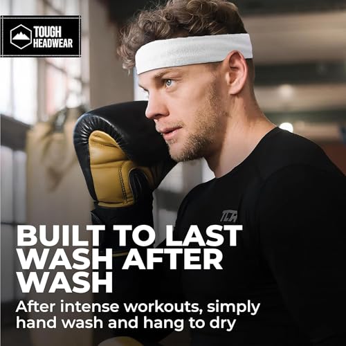Image of Tough Headwear Terry Cloth Headband - Sweat-Wicking Running Head Band - Basketball Accessories - Headband for Washing Face