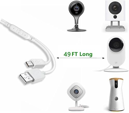 Miniatura 5 de Cable de extensión de alimentación de 49 pies (49.2 ft), compatible con Wyze CamWyze Cam Pan, cámara Yi, NestCam interior, cámara Blink XT, cámara