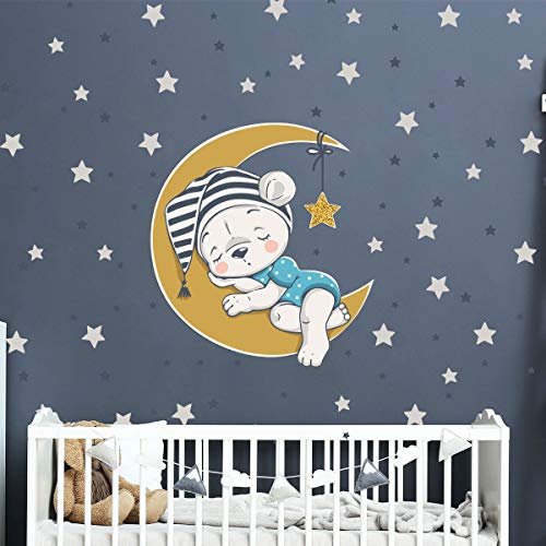 Wall Stickers for Children - Baby Room Decoration - Wall Stickers - Bear on Moon + 100 Stars - Wall Sticker - H30 x L30 cm - Image 3