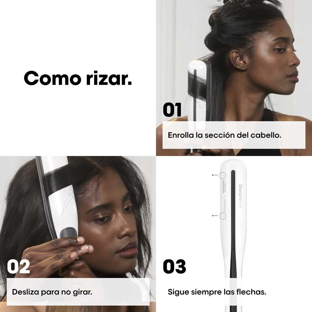 L’Oréal Professionnel, Plancha de Pelo Profesional con Tecnología a Vapor, para un Cabello Liso y Ondas Naturales, Enchufe Europeo, Color Blanco, Steampod