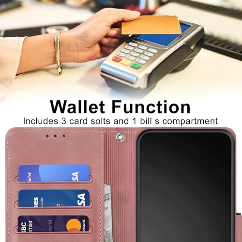 Image of Flip Wallet Case for Samsung Galaxy S25 FE PU Leather Pink | RFID Blocking 3 Card Slots, Built-in Kickstand, Shockproof Protective Flip Phone Cover for Samsung S25 FE