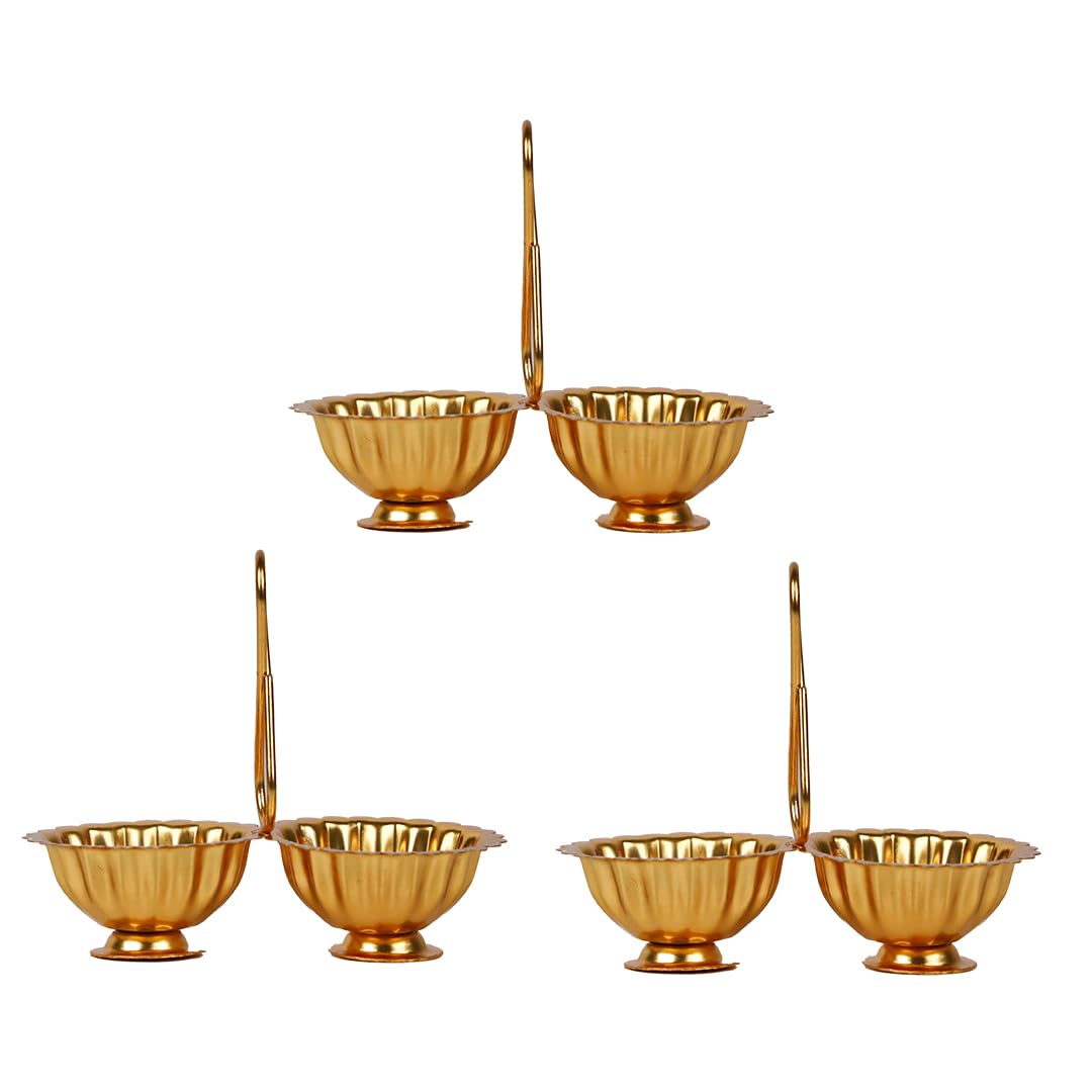 Shubhkart Women's Gold, Pack Of 3 Gold Haldi Kumkum Holder Set, Pack Of 3, Ideal For Puja, Home And Office Decor, Festive Return Gifts For