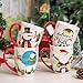 Topadorn Christmas Mugs Set of 4, 18 Oz Ceramic Coffee Cups with Santa Claus, Reindeer Sleigh & Snowman JOY Designs, Large Handle Hot Cocoa Mugs, Holiday Gift Set for Christmas