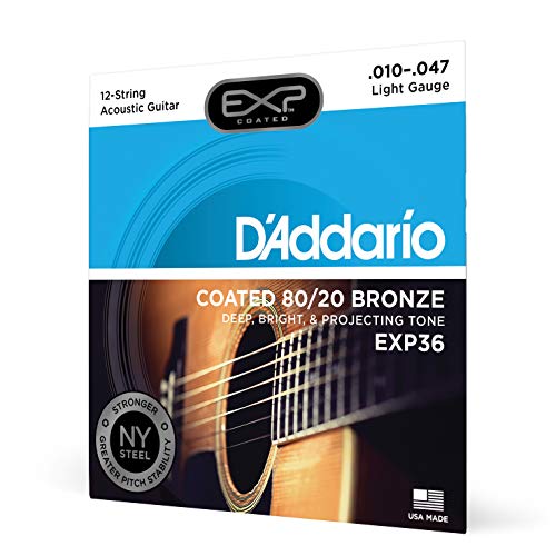 Image of D'Addario EXP36 Coated 80 /20 Bronze 12-String Acoustic Guitar Strings, Light, 10-47