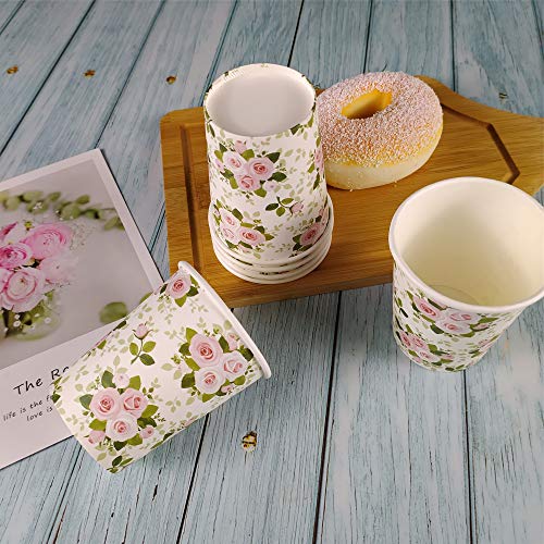 Yeegfeyv 50 Count Disposable Paper Cup, 8 Ounce Pink Rose Designs Party Cups, Juice Cup, Espresso Cups, Mouthwash Cups. #TOP5