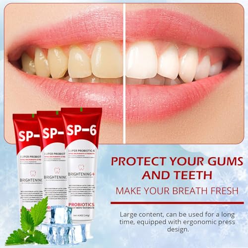 Image of SP-6 Probiotics Whitening Toothpaste - Probiotics for Teeth Whitening and Gum Health - Enamel-Safe, Fluoride-Free, Double Mint Flavor,Fresh Breath (3PCS)