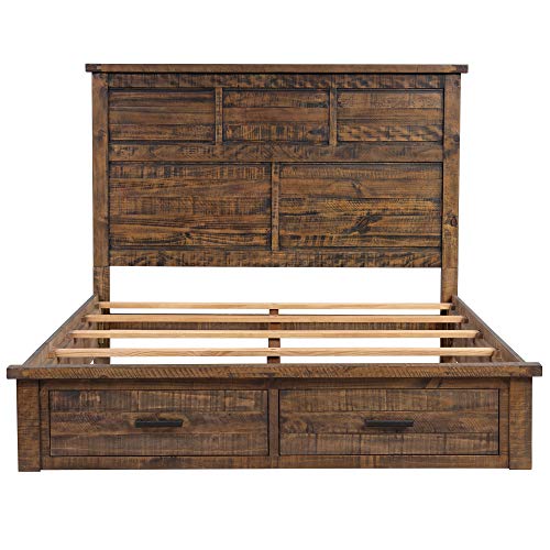Knocbel Farmhouse Queen Bed Frame With Headboard And Storage Drawers, Reclaimed Solid Wood Platform Bed Mattress Foundation With 5 Slats Support, 600Lbs Weight Capacity (Natural) #TOP4