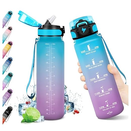 KollyKolla Botella de Agua 1L, Botella Agua Deporte con Pajita, Botella Agua Motivadora sin BPA & Prueba de Fugas, Reutilizable Cantimplora para Adulto, Niños, Colegio, Gimnasio, Oficina, Bicicleta