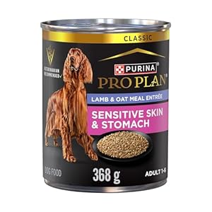Purina Pro Plan Sensitive Skin & Stomach Wet Dog Food, Classic Lamb & Oat Meal Entree – 368 g Can (12 Pack)