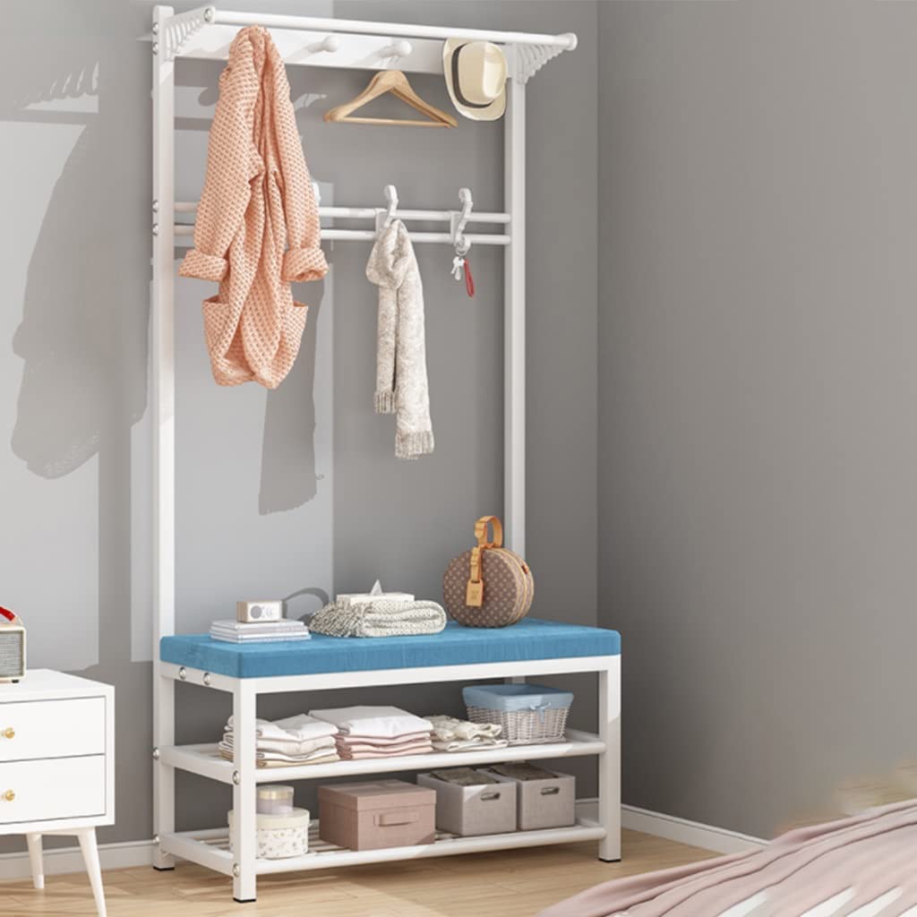 Porte-manteau industriel 4 en 1 et banc à chaussures avec crochets amovibles - Meuble d'entrée moderne pour la maison et le bureau - Design compact - Noir et gris